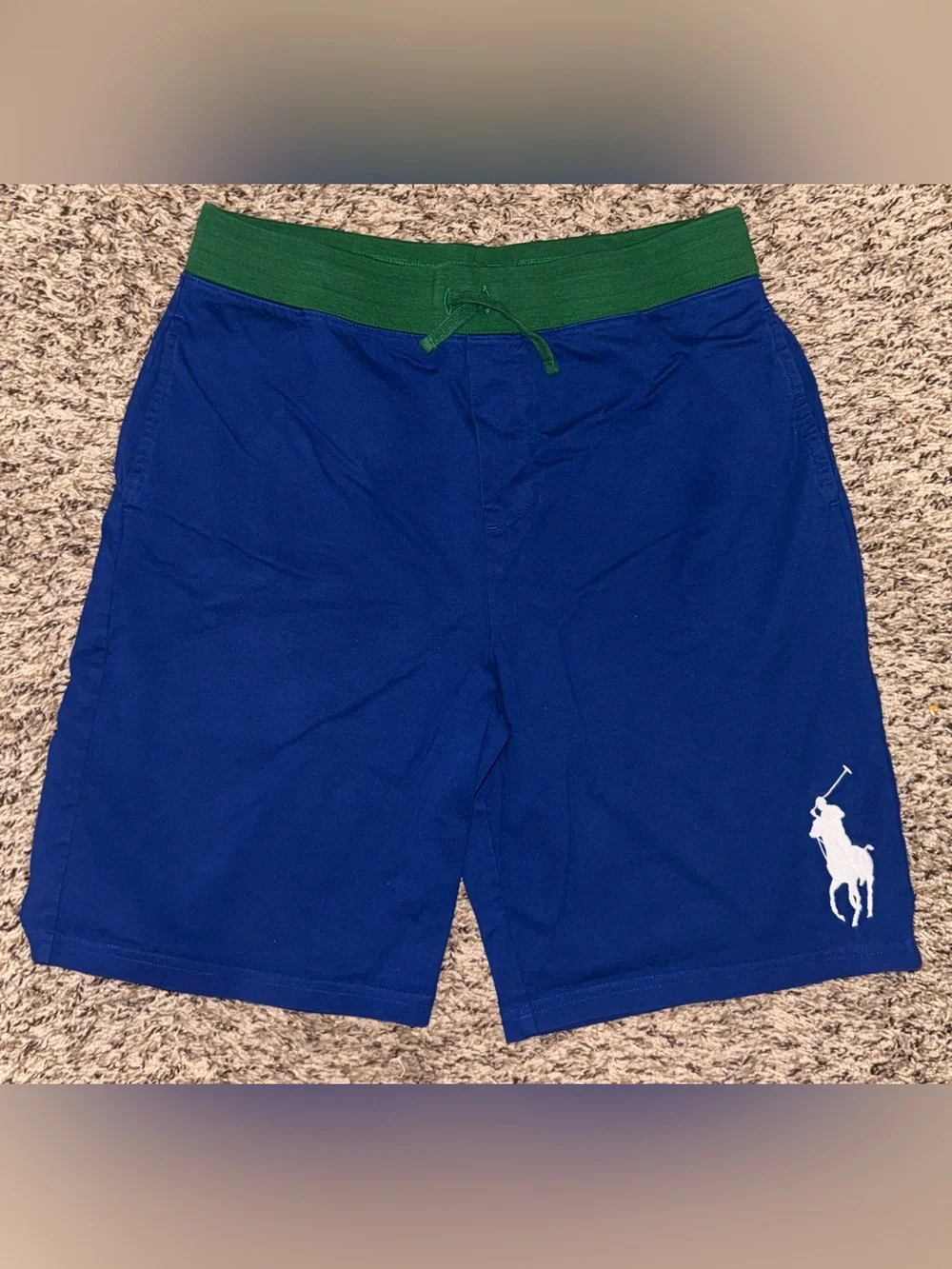 Ralph Lauren Royal Blue Tee & Short Set with Green Diagonal Stripes
